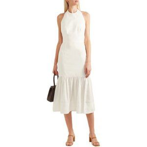 NWT Rebecca Vallance Holliday Bow-detailed Broadcloth Halterneck Dress Off White